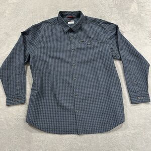 Columbia Button Shirt Men XL Blue Plaid Long Sleeve Vtg